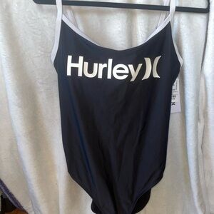 Hurley Black Swimsuit with White Logo and Trim